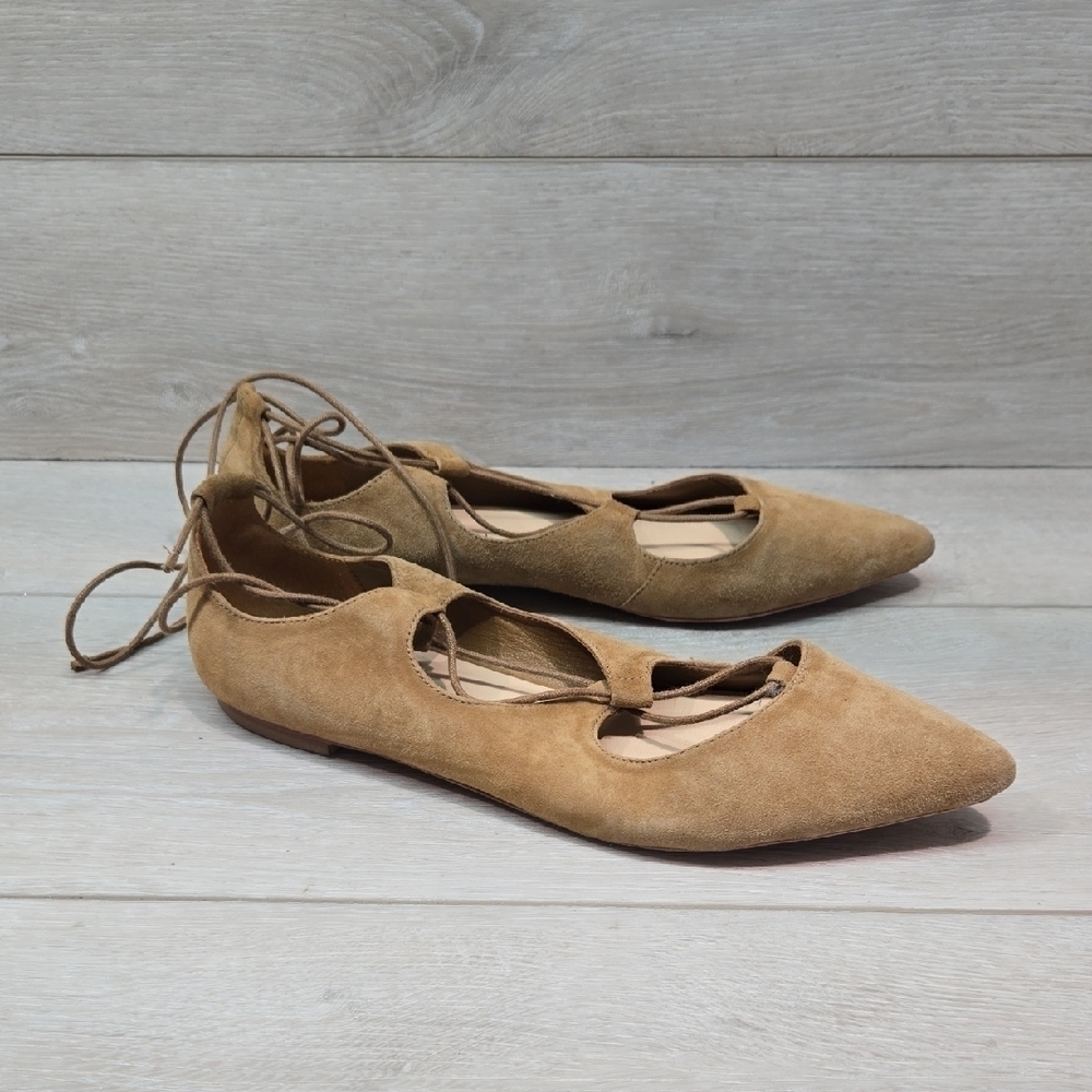 Loeffler Randall Women Elegant The Pointed Suede Lace Up Flats Shoes Sz 8B
